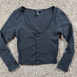 Forever 21 black ribbed snap front cropped top small cardigan grunge Bella